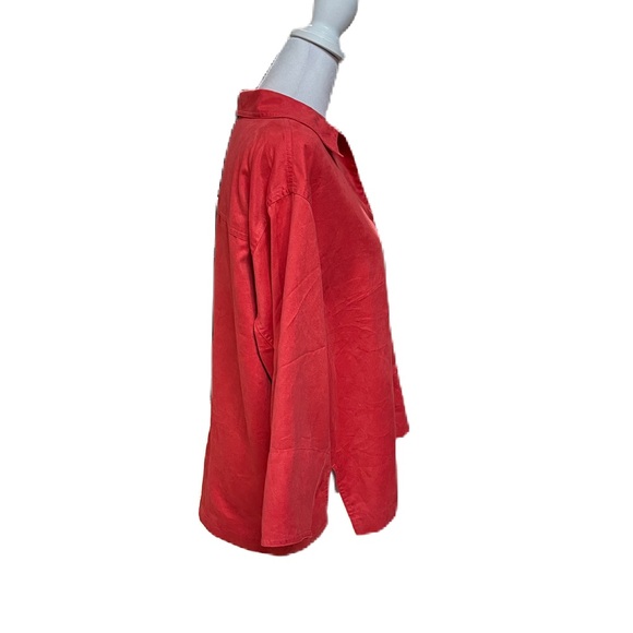 Chico's Red Faux Suede 3/4 Sleeve Button Down Shirt Size M/8 - Picture 3 of 15
